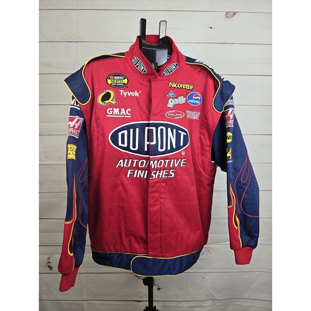 Chase Authentics Jeff Gordon Dupont Vintage Flame Nascar Jacket Mens XL Red Navy
